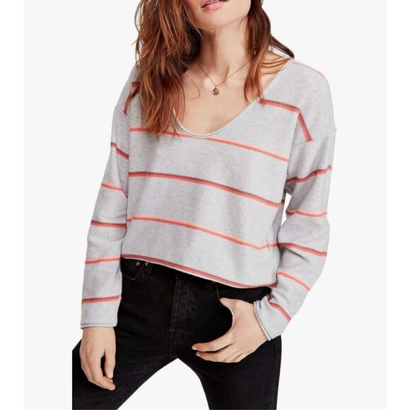 Free People S Make You Mine Stripe Sweater Gray - Picture 1 of 9